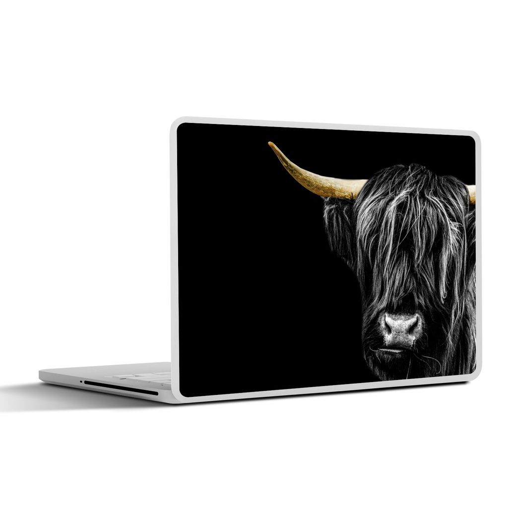 MuchoWow Laptop Aufkleber Sticker Cover Schottischer Highlander - Gold - Mantel - Tiere - Kuh 30x21 cm - Sticker für Laptop - Selbstklebend