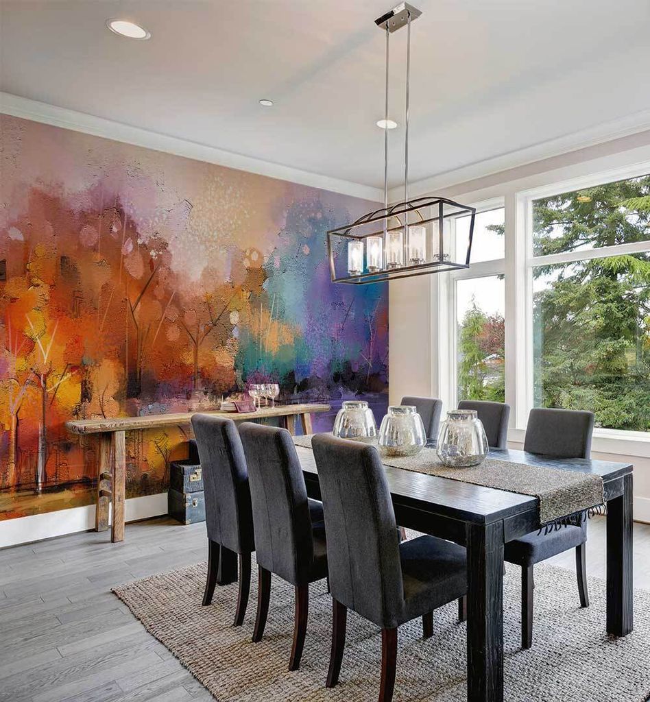 Fototapete Blühender Wald mit großen Teich Gemälde, Material:Superior Vlies 350g/qm, Größe Tapete:520 x 260cm