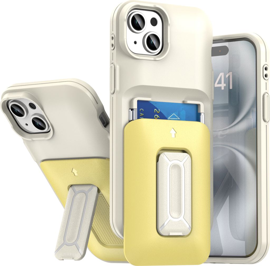 Kartenhalter Handyhülle für iPhone 15 Plus / 14 Plus, Weiches TPU Brieftasche, Heavy Duty Ständer Hülle Gelb