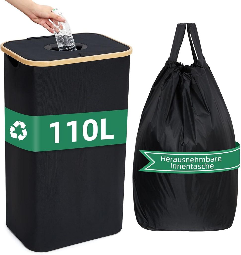 110L Pfandflaschen Aufbewahrung mit Deckel,Pfandflaschen Sammelbehälter, Für Küche/Büro/Outdoor, Inklusive 1 wiederverwendbare Innentaschen