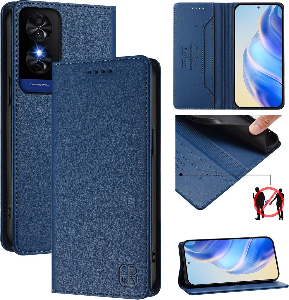 Lederhülle für TCL 50 5G/TCL 50 XE NxtPaper/TCL 50 XE 5G Hülle Flip Brieftasche Kartenfächern Ständer Schutzhülle Blau
