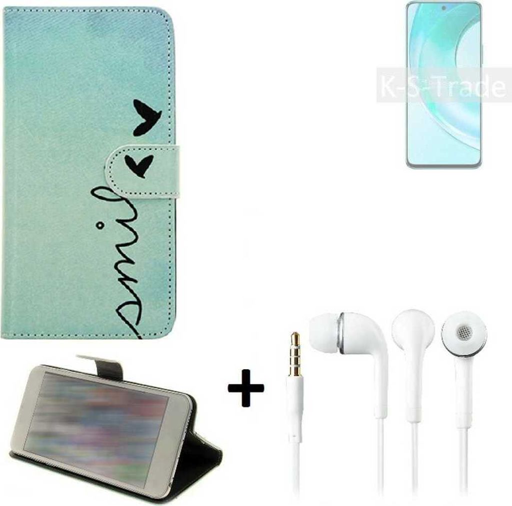 K-S-Trade Schutz Hülle Handy Hülle kompatibel mit Wiko T50 360° Wallet Case Schutz Hülle ''smile'' inkl. Ohrstöpsel Smartphone cover Flipstyle
