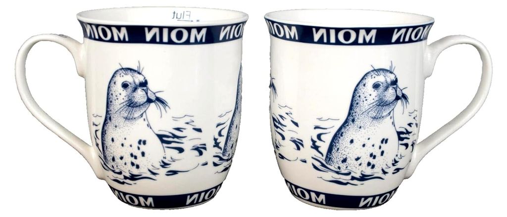 2er Set maritime Porzellanbecher mit Seehund - Moin Moin - Produktbild 