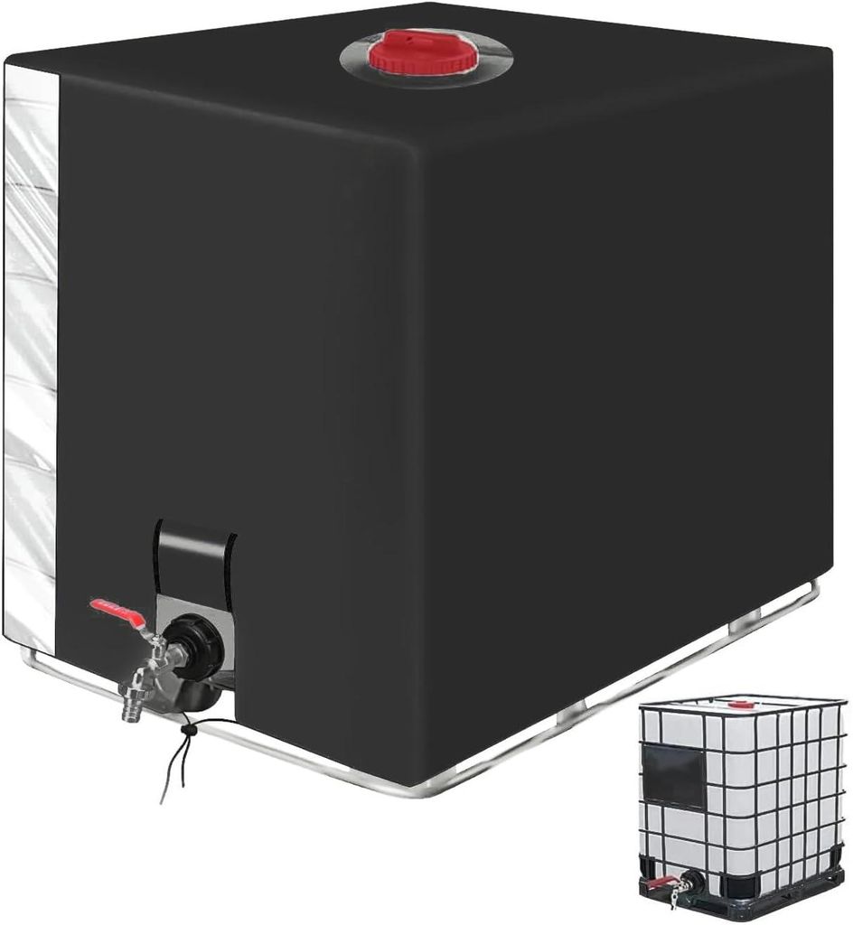 IBC-Containerabdeckung (1000 l) mit Sichtfenster, Sonnenschutz, UV- und staubbest?ndig, Regenwassernutzungsabdeckung mit Verschlussstopfen, 1000-l-...