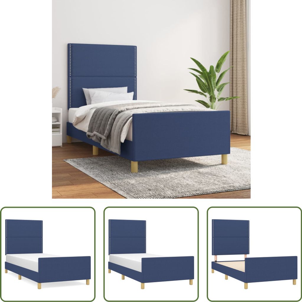 The Living Store Bettgestell mit Kopfteil Blau 90x190 cm Stoff