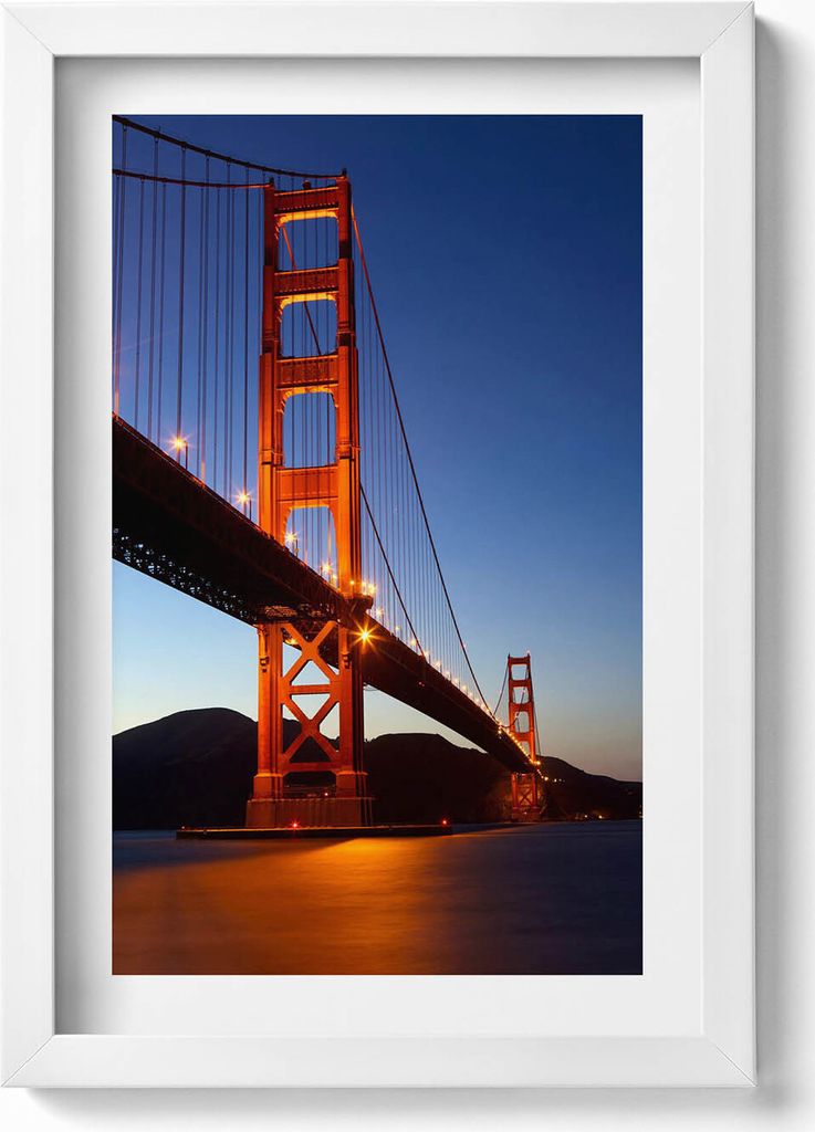Golden Gate Bridge– Wandbild mit Rahmen – Gerahmtes Bild – Wanddekoration – 20x30 cm – Weiß