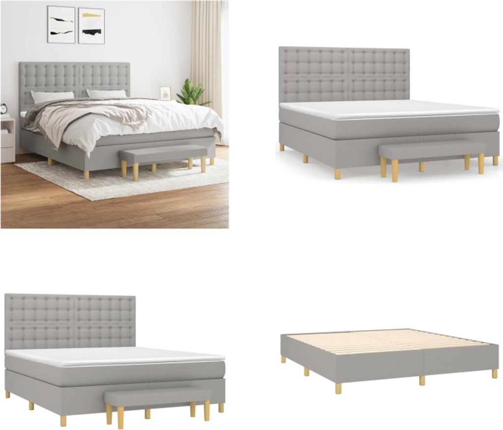 vidaXL Boxspringbett mit Matratze Hellgrau 160x200 cm Stoff - Boxspringbett - Boxspringbetten - Bett - Schlafzimmermöbel