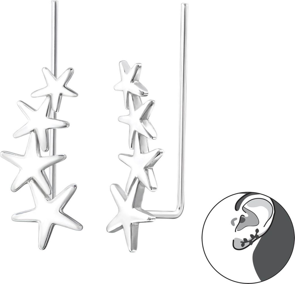 1 Paar Ohrringe Ear Climber 925 Sterling Silber Sterne Ohrstecker Ohrklemme