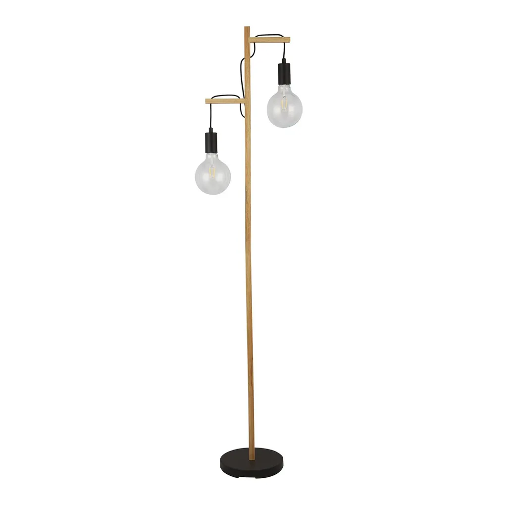 Lampadaire de Salon Woody 2Lt Noir et Frêne pour Coin Lecture Chic