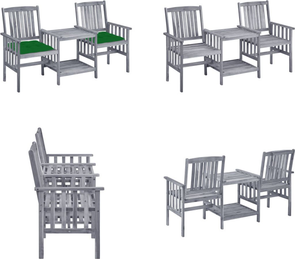 vidaXL Gartenstühle mit Teetisch und Kissen Massivholz Akazie - Gartenstuhl Mit Teetisch - Gartenstühle Mit Teetische - Bistro Set - Holz Bistro Set