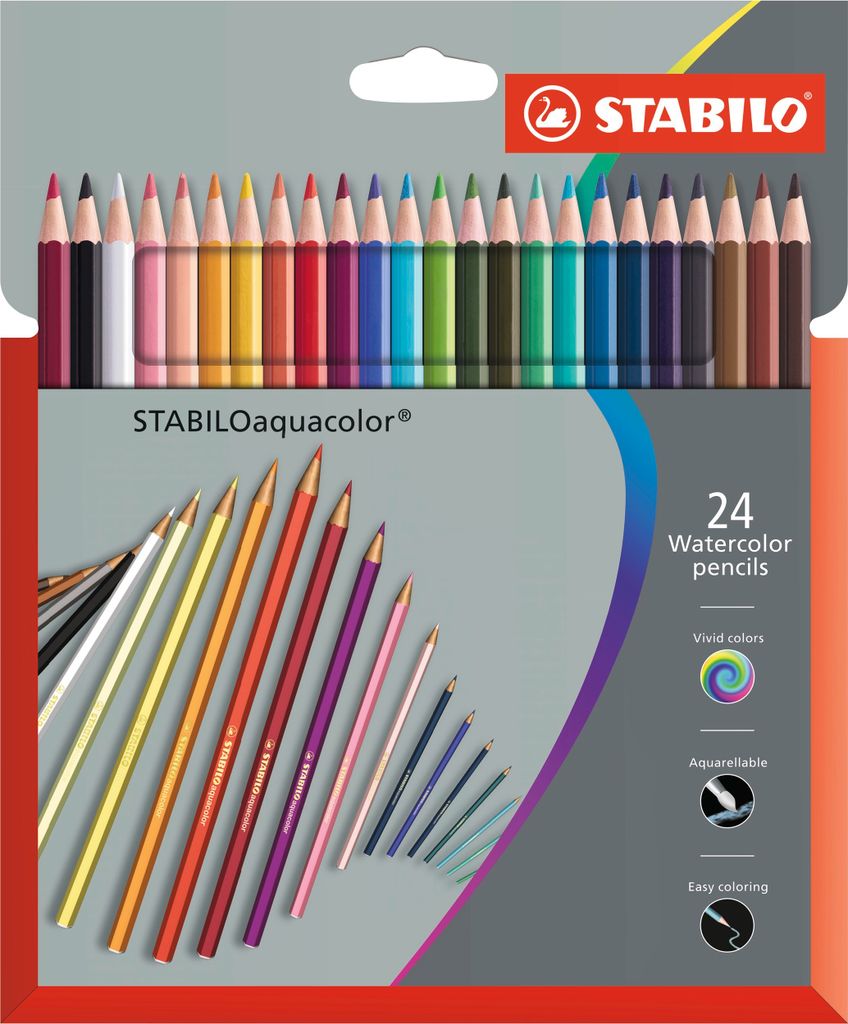 Aquarell-Buntstift - STABILO aquacolor - 24er Pack - mit 24 verschiedenen Farben