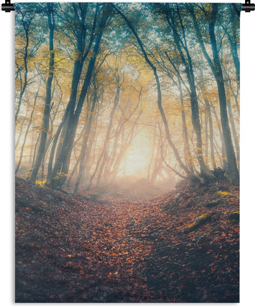 MuchoWow Wandteppich Wandbehang Wald - Nebel - Sonne - Herbst 90x120 cm Tapisserie Dekoration Wandtuch - Wanddeko
