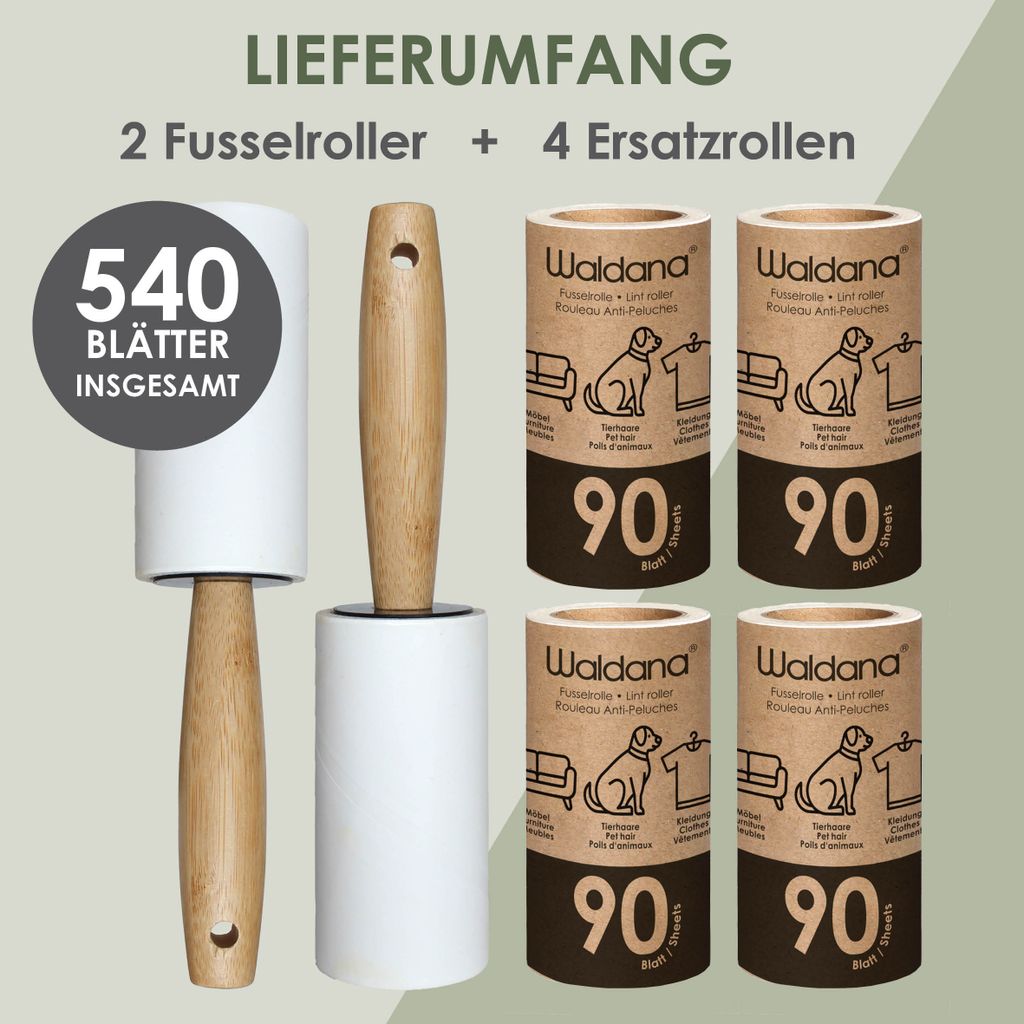 Fusselrollen 5er-Set – Mit Griff & Ersatzblättern Gegen Tierhaare, Staub & Krümel