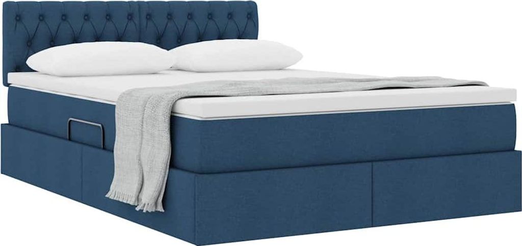 Eleganter Möbel Aufbewahrungsbett mit Matratze Blau 140 x 190cm Holzwerkstoff - CJG418274 - Klassische BettenJugendbett Tagesbett