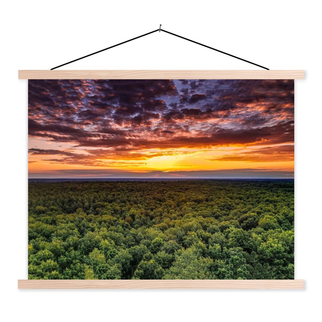 MuchoWow Textilposter Wald - Nacht - Himmel - Horizont - Bäume 60x45 cm mit holzfarbenen Rahmen - Bild