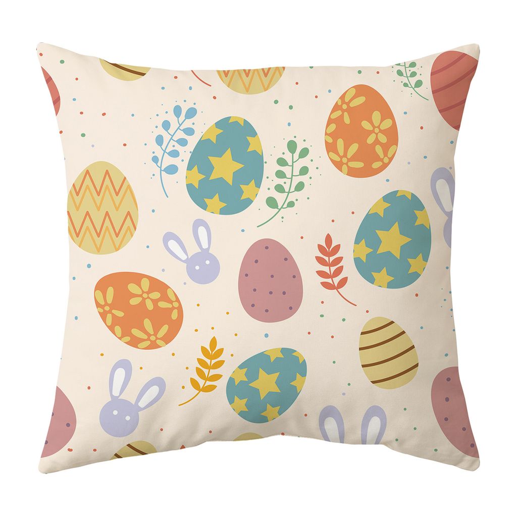Kissenbedeckung Cartoon Design Polyester Pfirsich Haut Frohes Ostern Kaninchen Muster Wurf Kissen Hülle Wohnkultur-E
