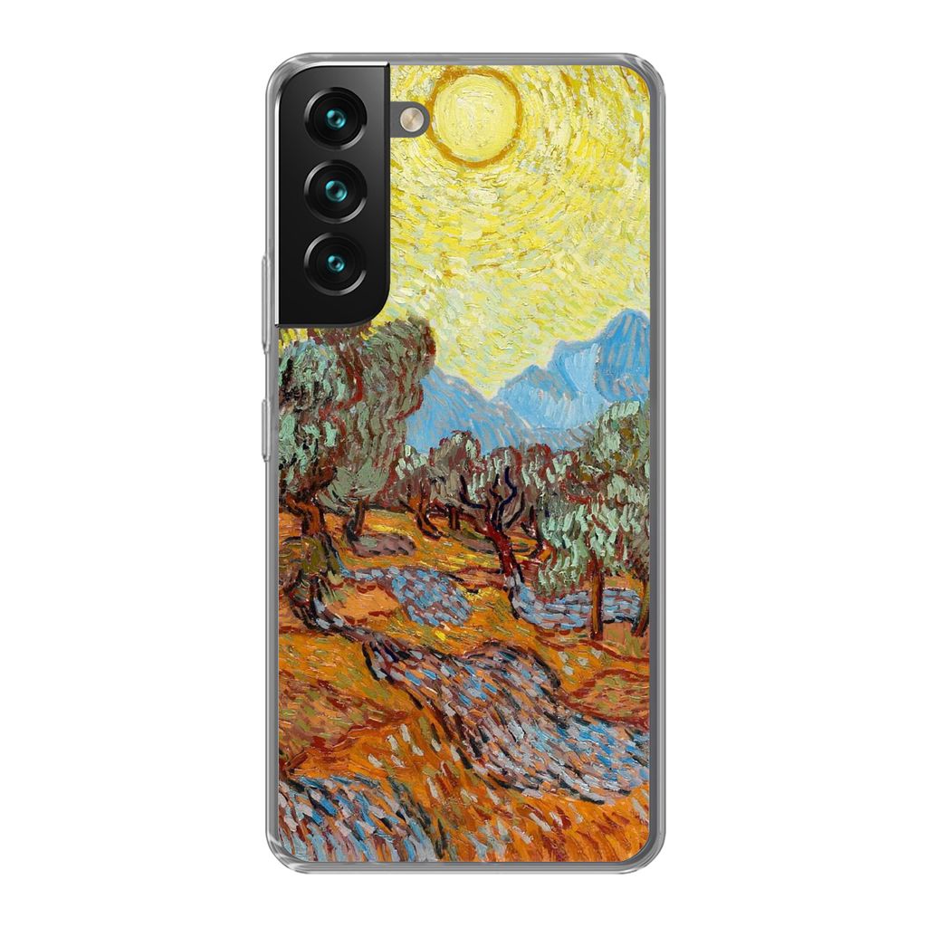 MuchoWow Handyhülle Schutzhülle Hülle für Samsung Galaxy S22 Olivenbäume mit gelbem Himmel und Sonne - Vincent van Gogh Silikon Softcase Han...