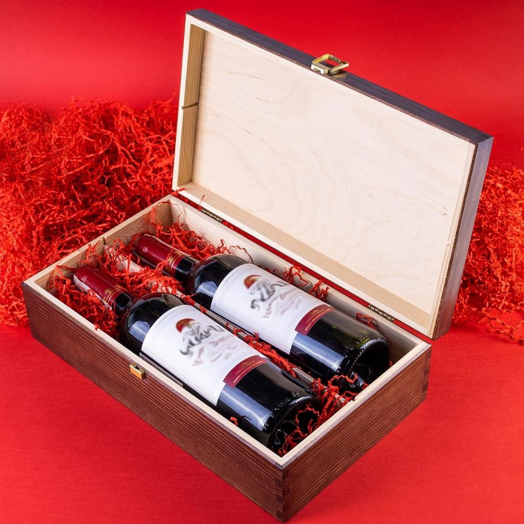 Creative Deco Scatola per Vino in Legno Marrone | Porta Immagine del prodotto 