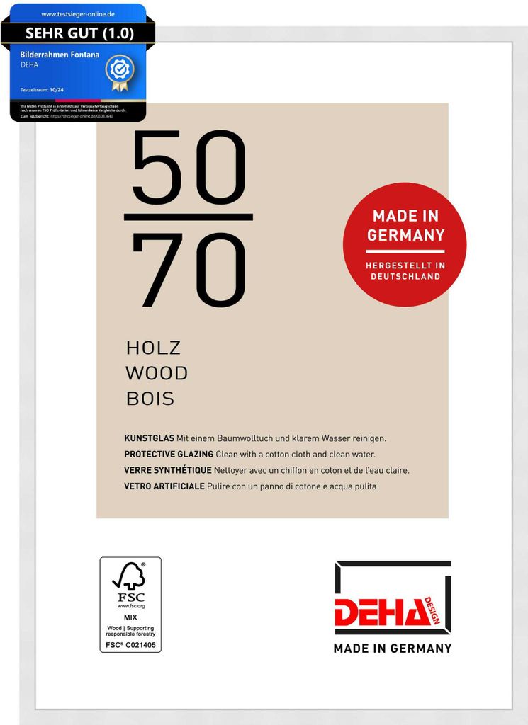 DEHA Design Holz Bilderrahmen Fontana, 50x70 cm, Weiß