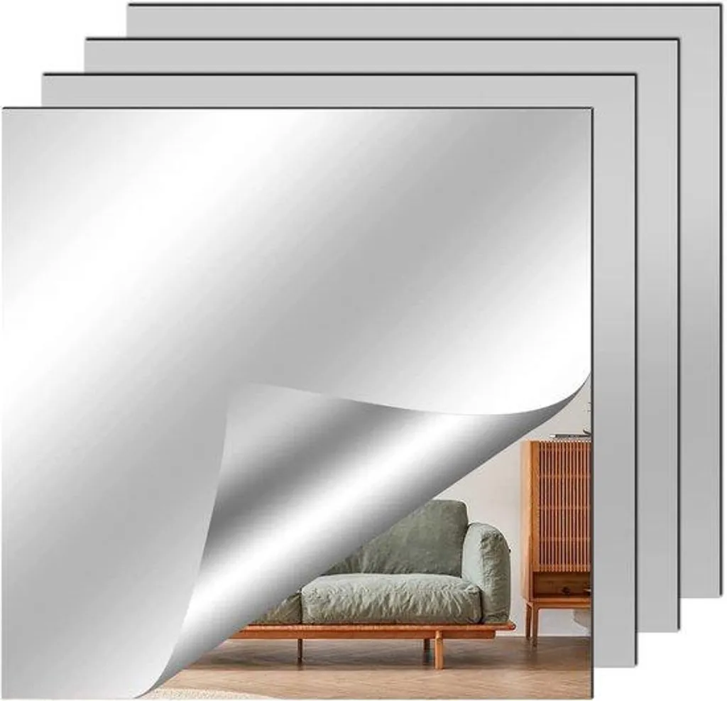 Miroir mural acrylique adhésif 20x20 cm lot de 4 pour décoration