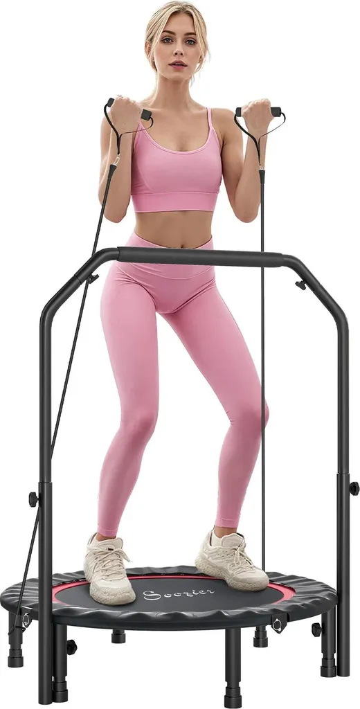 Mini-trampoline de sport pliable cardio-training bleu avec barre de maintien