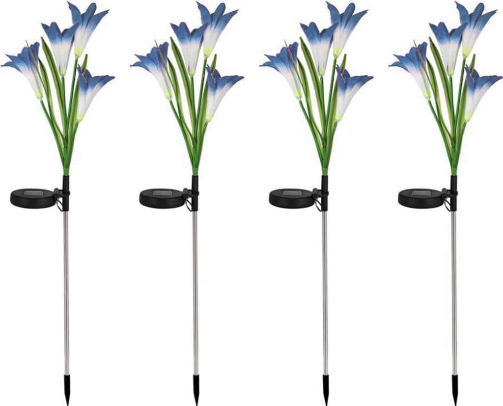 4er-Pack Solar-Gartenleuchten mit Lilienmotiv, für Garten, Terrasse, Hof und Gartenwege