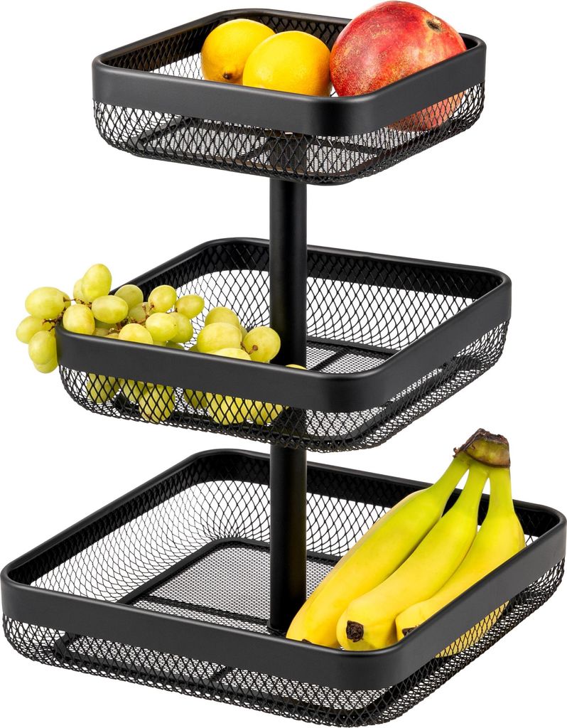 Corbeille à Fruits 2 étages En Métal - Rond Gris - Ø30 Et 25 Cm - Stockage Clair Fruits, Légumes, Pain - Meuble Cuisine Design