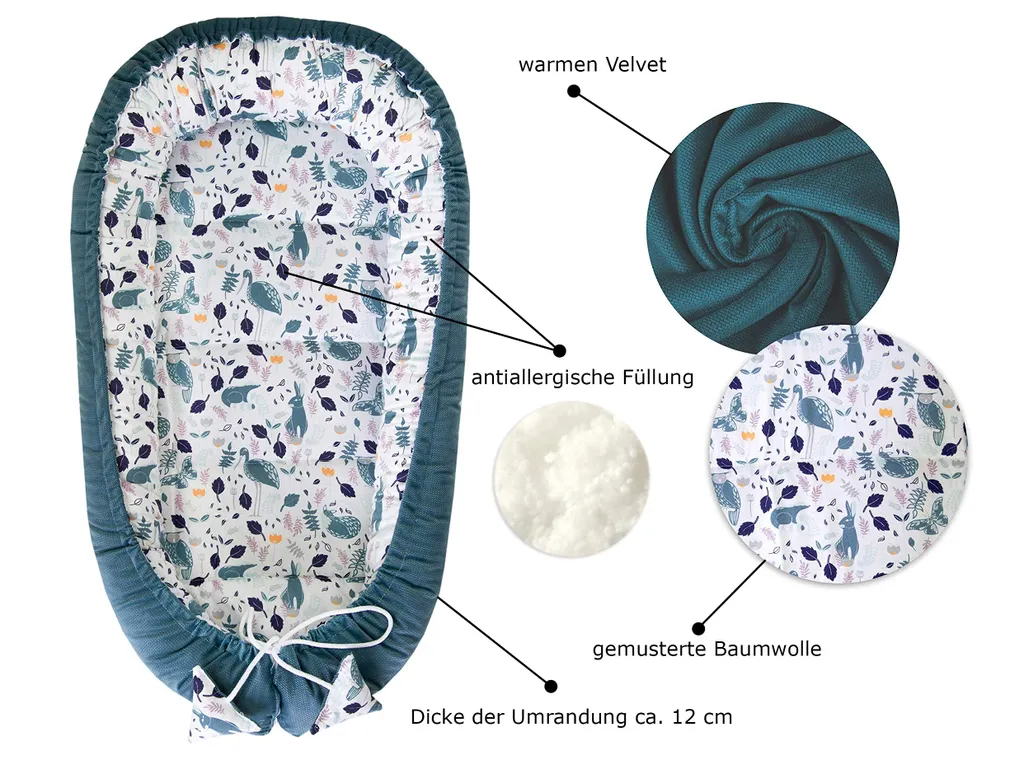 Cocon Bébé Réversible 2 Faces Velvet avec Couverture et Oreiller Épicéa - 4