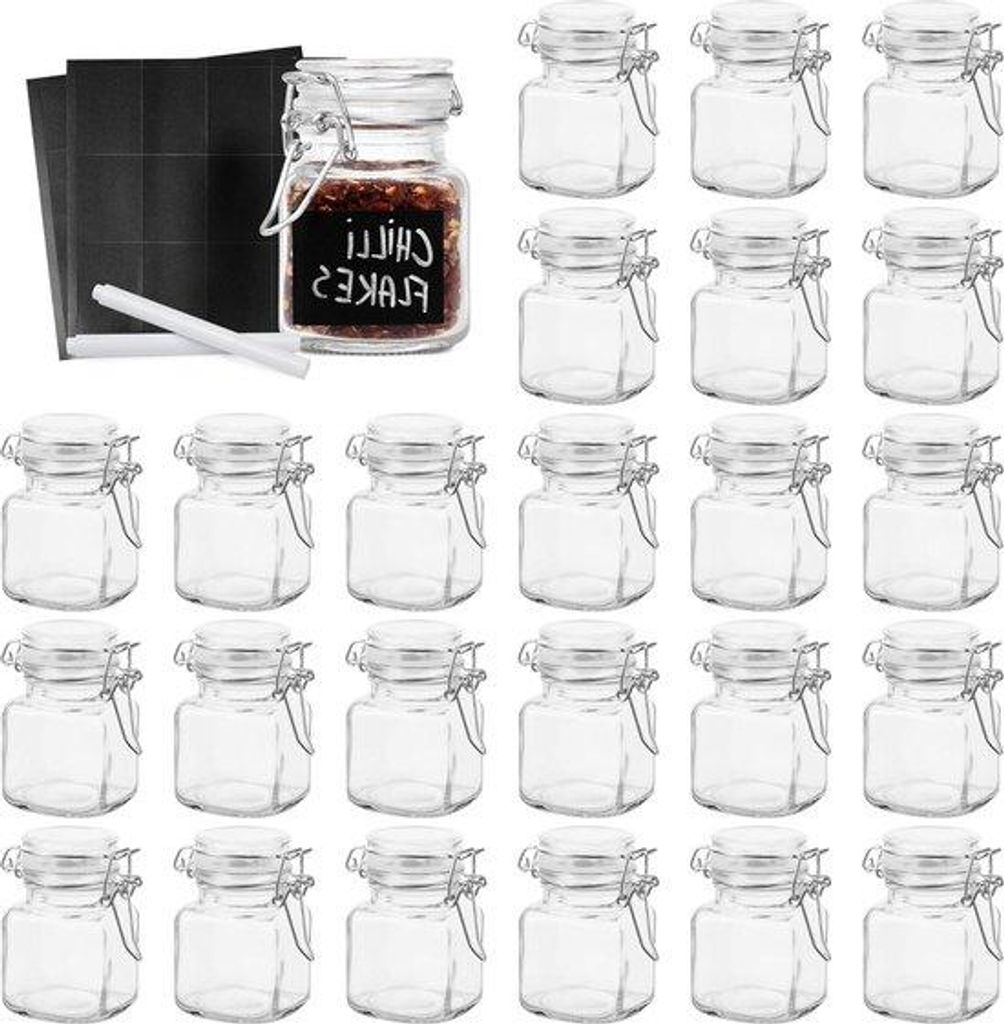 24 Luftdichte Kräuterbehälter mit Verschlussdeckel - Set von 24 Vorratsbehältern (100ml) inkl. Aufkleber und Stift - Luftdichte Behälter für L...
