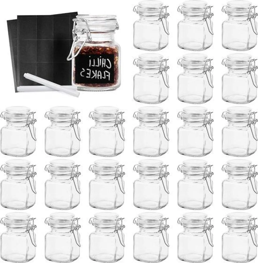 Set de 24 Bocaux de Rangement pour Épices en Verre avec Fermeture Air