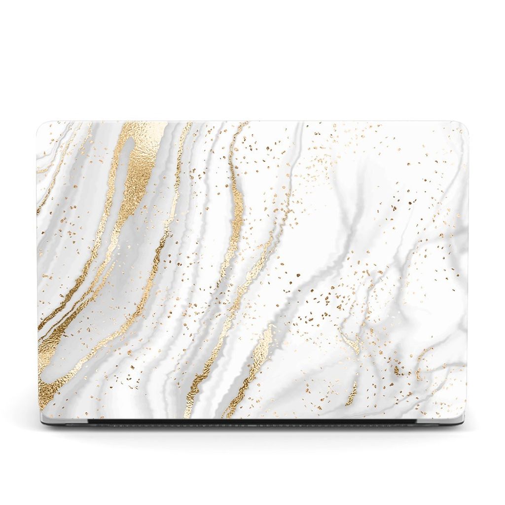 Schutzhülle für Apple MacBook Air 15 (2025-2023) M4 M3 M2 2-Teilig Hartcase Schutz Etui Tasche Hülle Modell A3114 A2941 A3241 - Gold/Weiß Marmo...