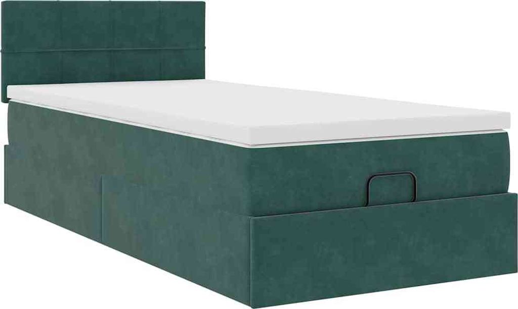 "im Sonderangebot"Ottoman-Bett - Einzelbett/Jugendbett mit Lattenrost - mit Matratze Dunkelgrün 90x200cm Samt - Klassische Betten DEMöbel545607