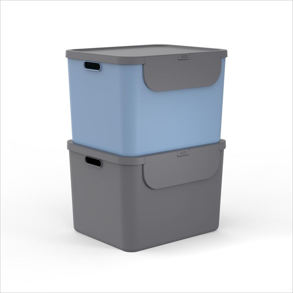 Rotho 2er-Set Mülltrennsystem je 55L Albula - Mülleimer mit Frontklappe - Abfalleimer 40,0 x 48,9 x 34,0 cm - Müllbehälter mit Deckel und Griff...