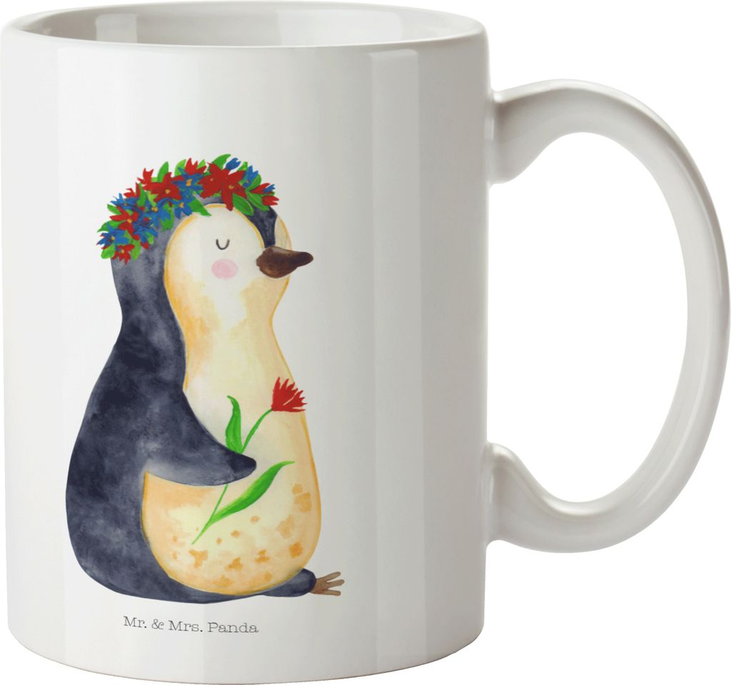 Mr. & Mrs. Panda Bedruckte Tasse Pinguin Blumen - Weiß - Geschenk, Pott, Liebeskummer, Keramikbecher, Wunderschön, Kaffeebecher, Wünsche, Blumen...