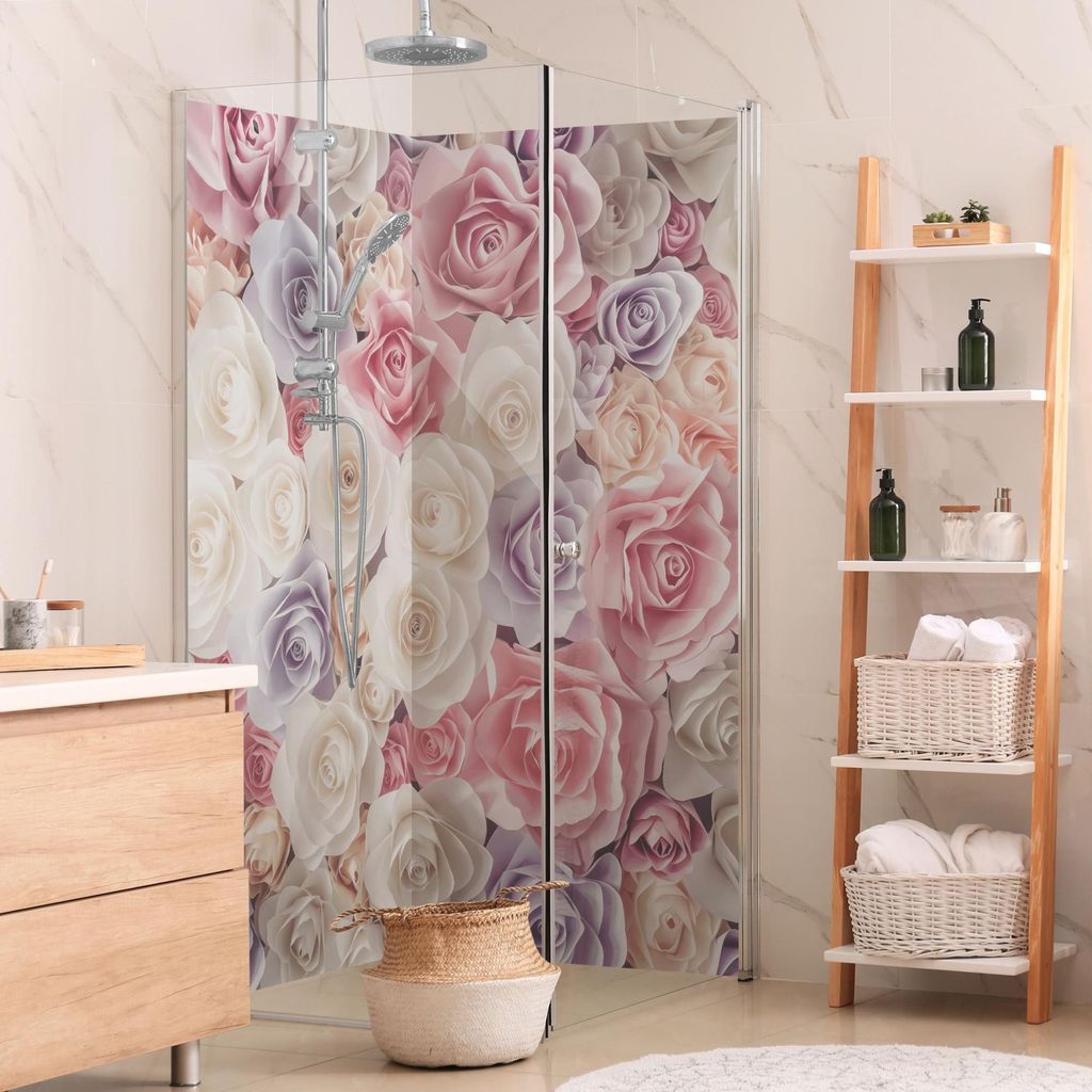 Duschrückwand Blumen selbstklebend - 0.35 mm Wandpaneel wasserfest Rose pastell Badrückwand fugenlos Smart matt 100x200 cm