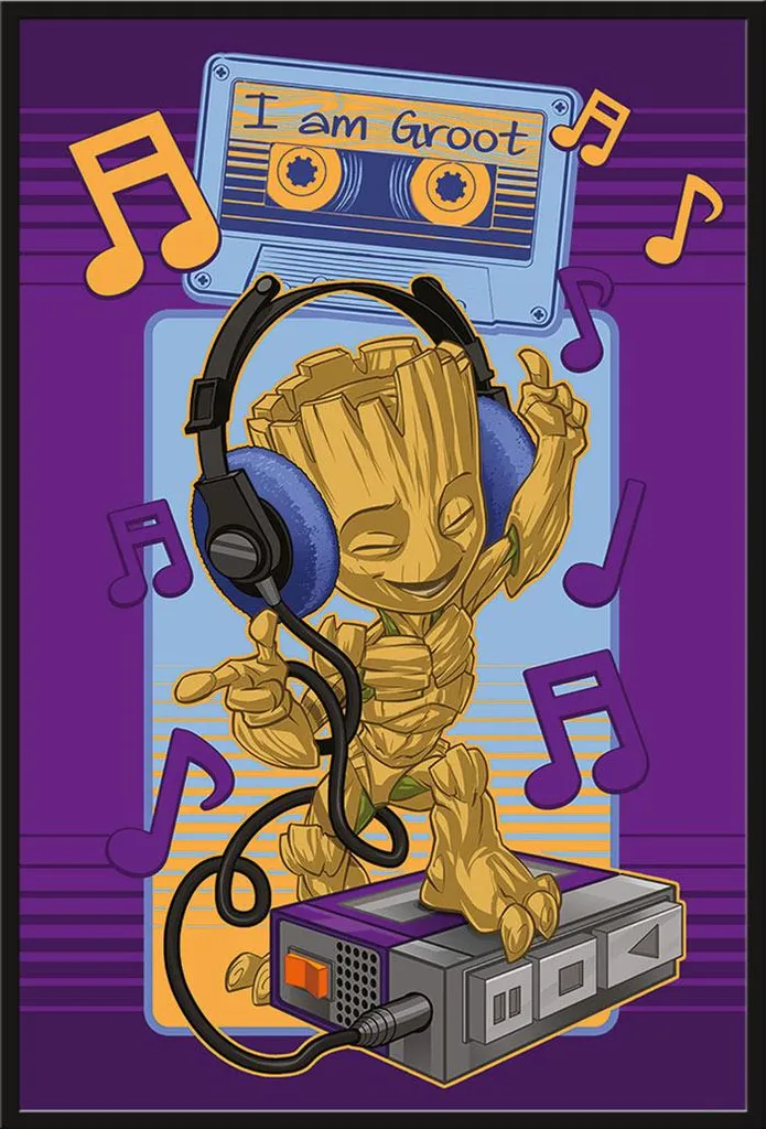 Poster Encadré Groot Cassette Guardians of the Galaxy Cadre Noir 61x91