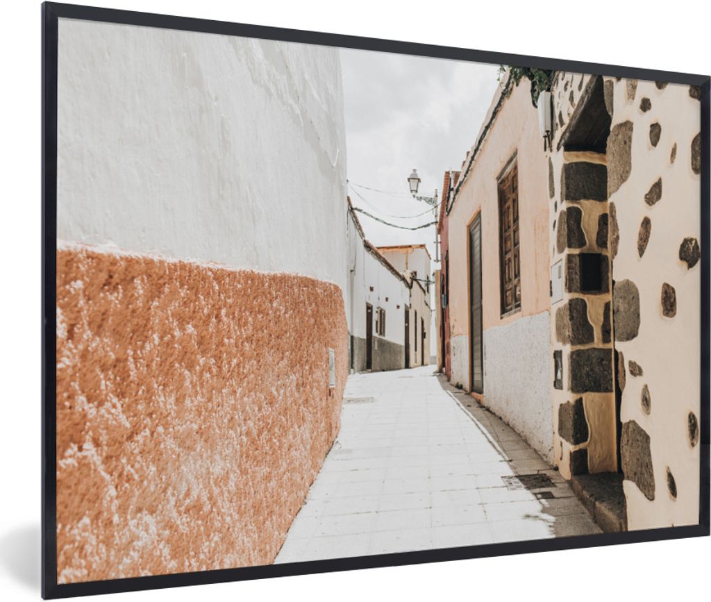 MuchoWow Gerahmtes Poster Haus - Weiß - Orange 60x40 cm - Poster mit Schwarzem Bilderrahmen Wandposter Rahmen Foto Bilder - Printing - Wanddeko ...