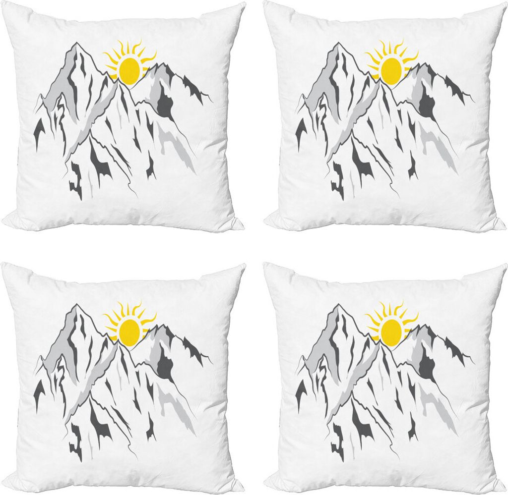 ABAKUHAUS Berg Kissenbezug Set (4 Stück), Rising Sun Hinter Hills, Moderner Doppelseitiger Digitaldruck, 40 cm x 40 cm, Yellow Purpleblue