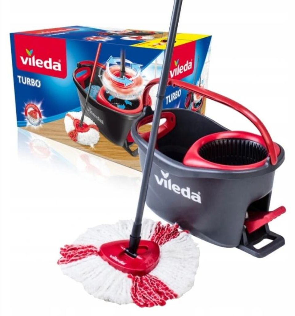 VILEDA SET MIT DREHBAREM MOPP UND TURBO-EIMER MIT AUSDRÜCKER UND STIEL, MOPPKOPF 38 cm