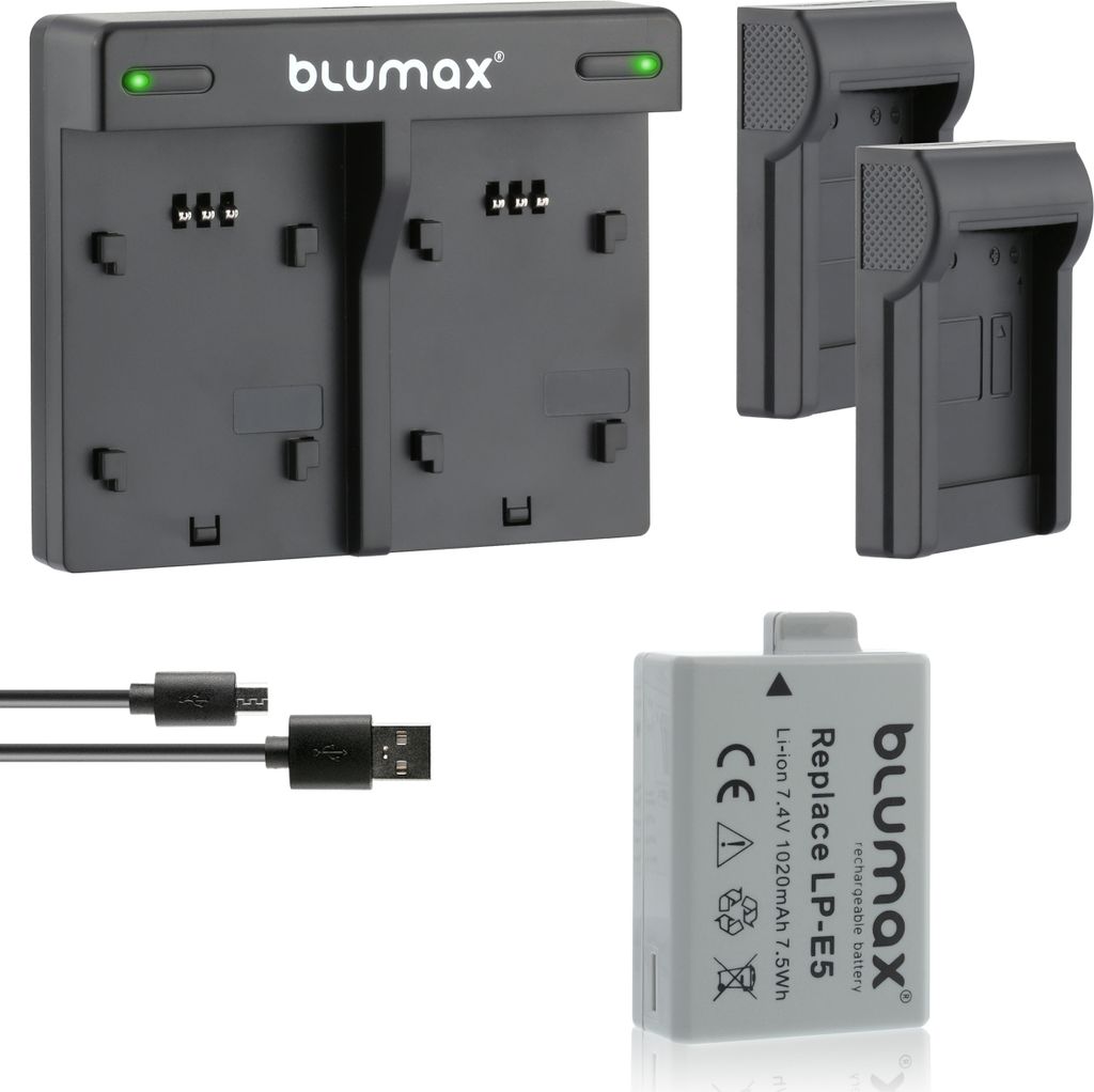 1x Akku + Lader für Canon EOS 450D, EOS 500D, EOS 1000D LP-E5 1020 mAh