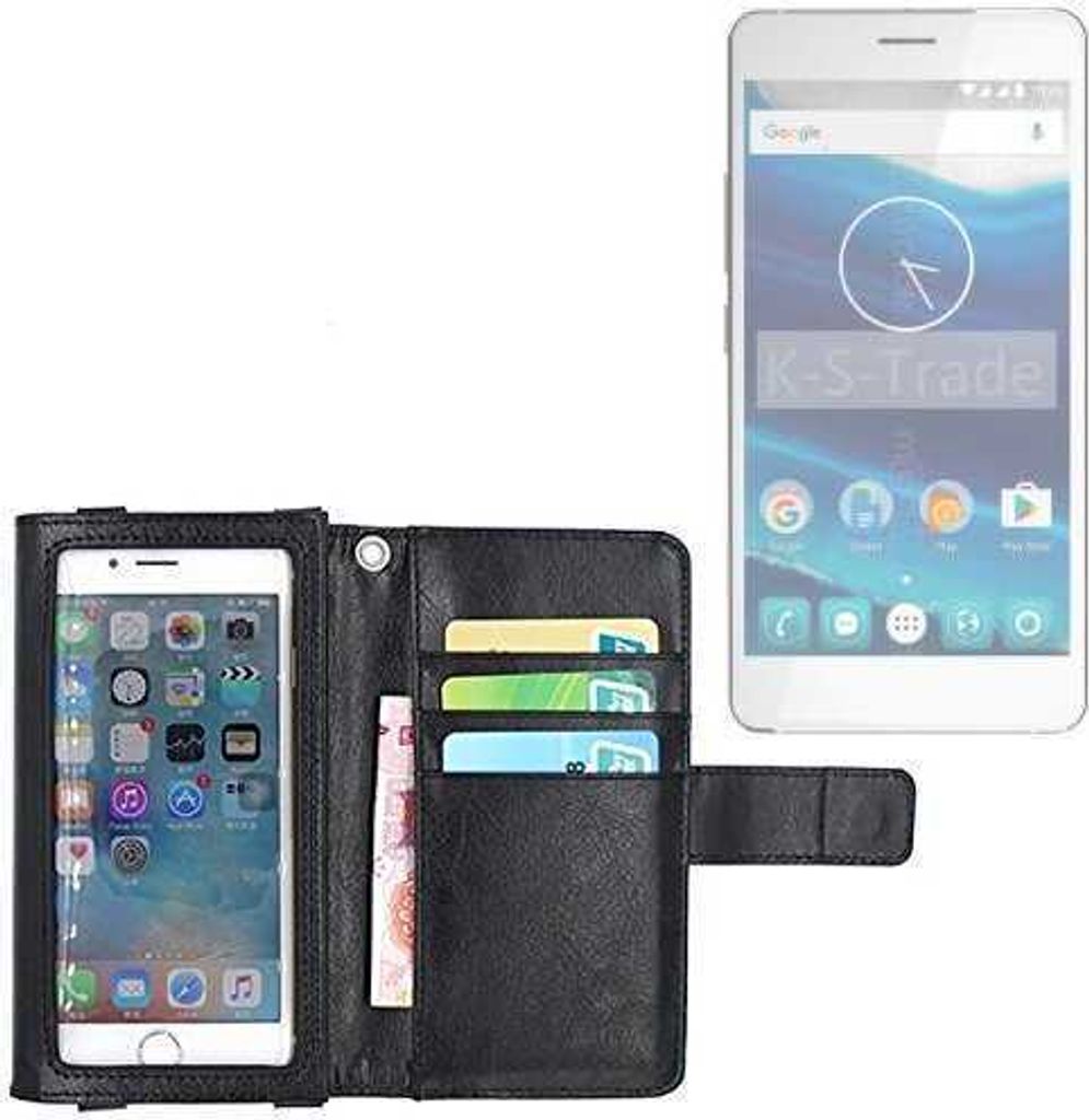 K-S-Trade Handy Hülle Schutz Hülle Kompatibel mit Qilive Q5.5 Case mit Displayschutz / Schutzfolie Flip Cover Wallet case Etui Hülle schwarz