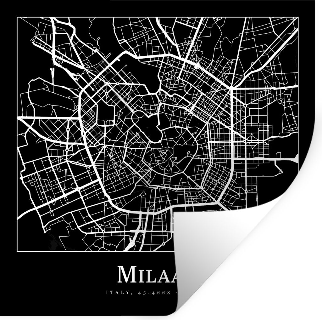 MuchoWow Wandtattoo Wandsticker Wandaufkleber Mailand - Karte - Stadtplan 80x80 cm Selbstklebend und Repositionierbar - Wierderverwendbar - Selbs...