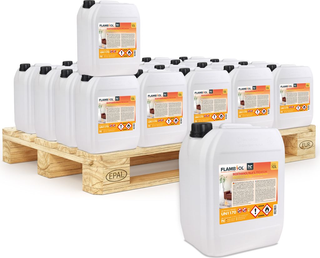 40x 10 L FLAMBIOL Bioethanol 96,6% Premium für Ethanolkamin