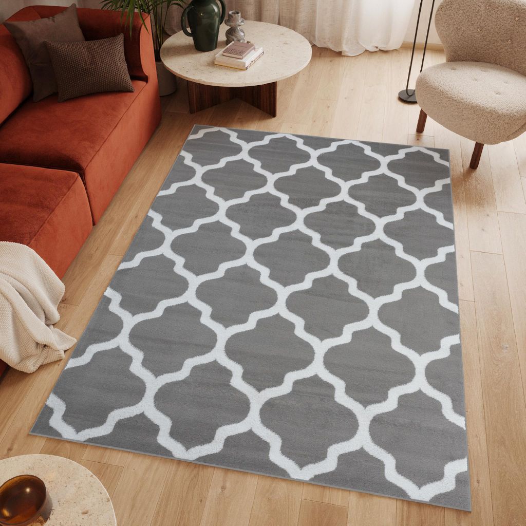 Tapiso Teppich LUXURY Geometrisch Weiß Hellgrau Wohnzimmer 300 x 400 cm