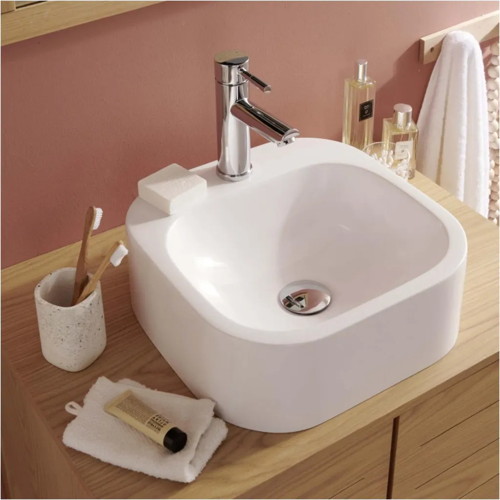 Vasque ovale à poser en résine 37 cm SIAN Blanche pour salle de bain