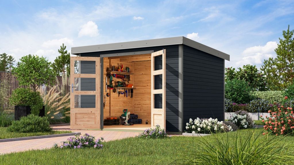 Karibu Gartenhaus Hybridhaus Metall Jupiter 5 anthrazit 298,5x242,5x209 cm