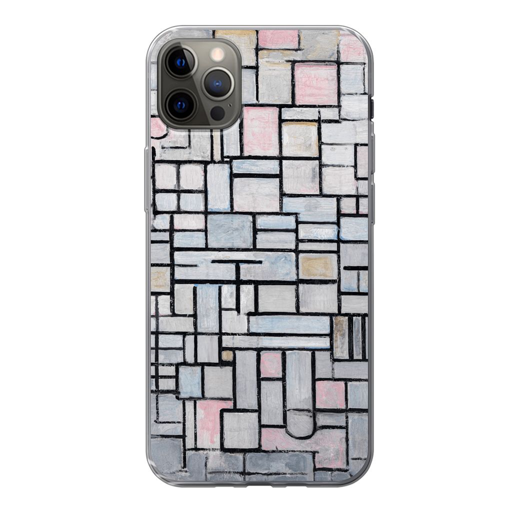 MuchoWow Handyhülle Schutzhülle Hülle für iPhone 12 Pro Max Komposition 6 - Mondrian - Kunst Silikon Softcase Handy Hülle - Hartschale