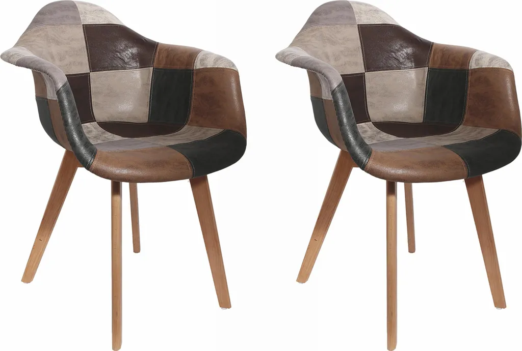 Fauteuil Patchwork Polyuréthane avec Pieds en Bois - Lot de 2 Assises