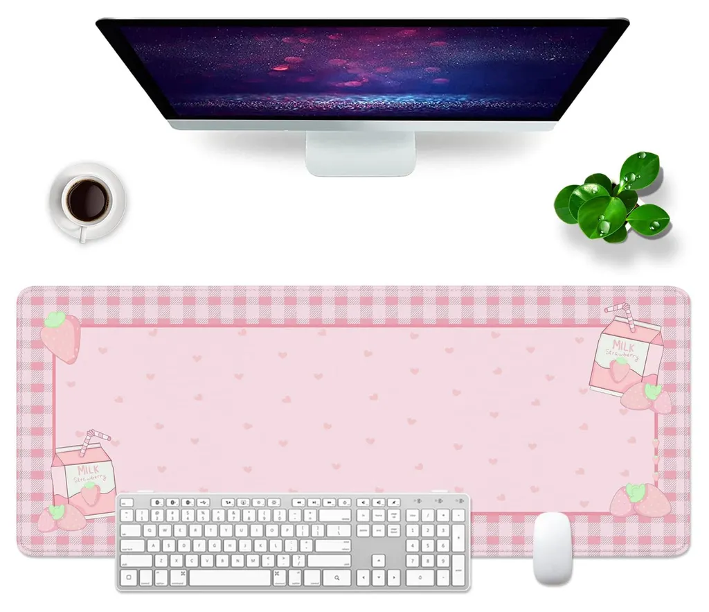 Tapis de souris XL rose antidérapant, sous-main cœur de 80x30 cm