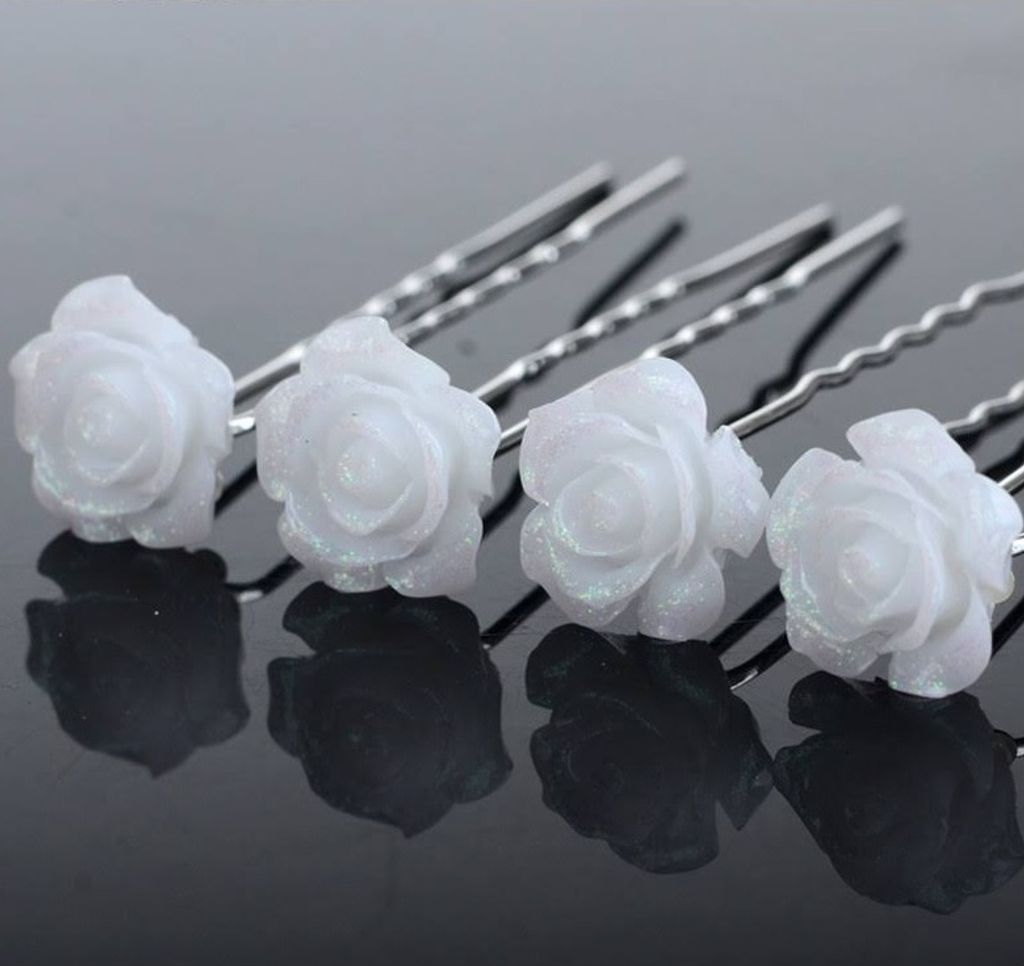 Elegante Haarnadel Shiny Rose in Weiß - Perfekte Haaraccessoires KP24062